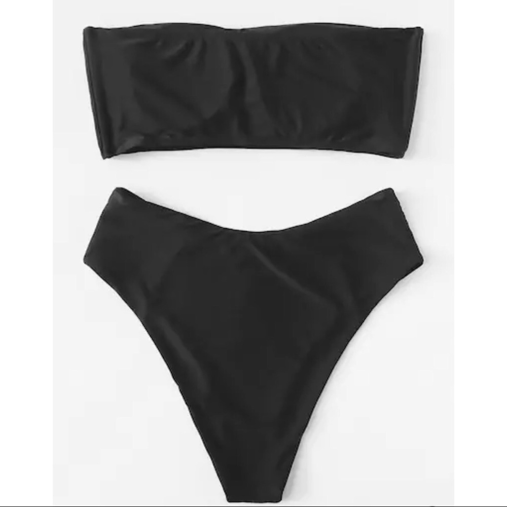 ✿ RESTOCKED High Waisted Black Bandeau Bikini Set✿ - Picture 3 of 7